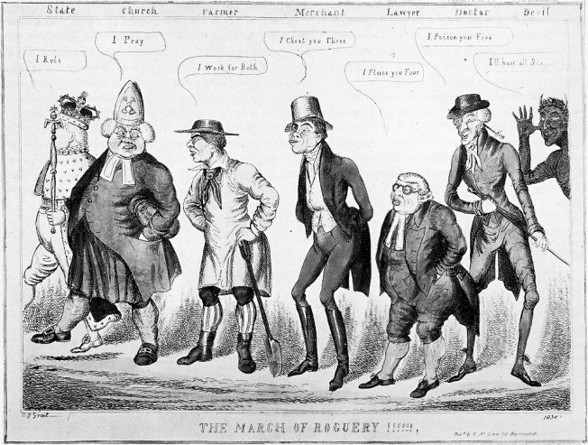 March_of_Roguery_CGrant_1830_caricature_Five_Alls